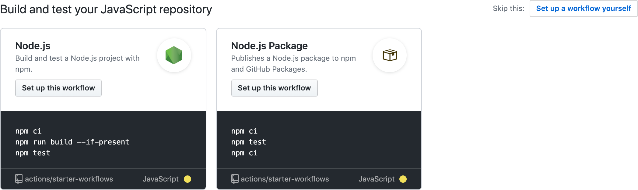 Node.js Starter Workflows